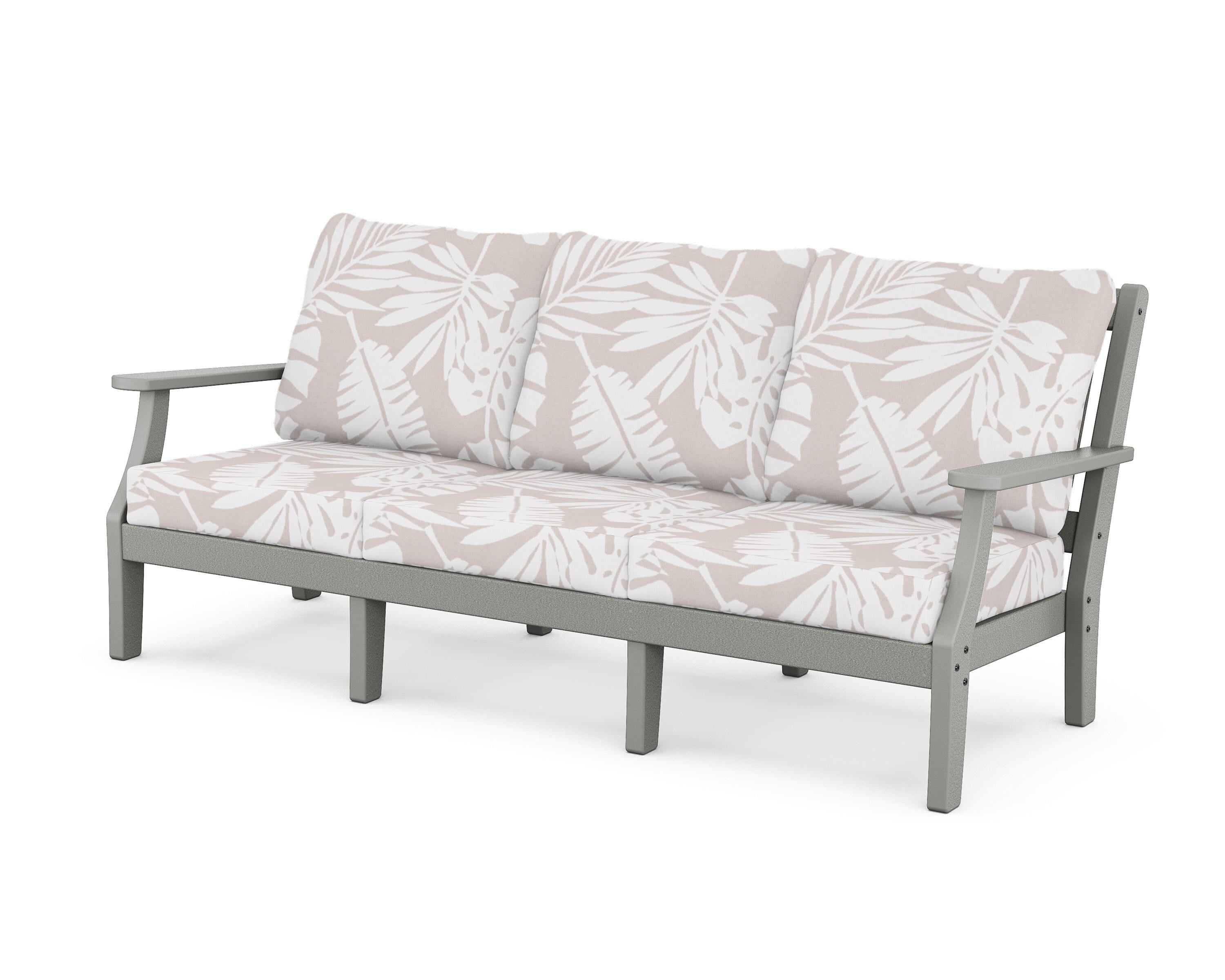 Martha Stewart by POLYWOOD® Chinoiserie Deep Seating Sofa in Slate Grey / Leaf Dune Burlap