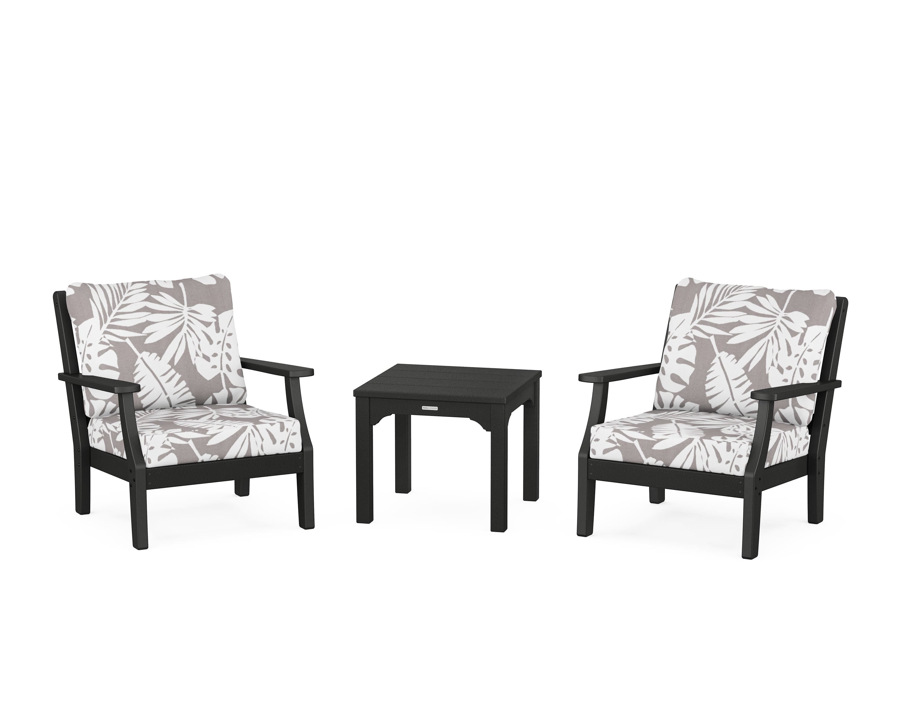 Martha Stewart by POLYWOOD® Chinoiserie 3-Piece Deep Seating Set in Black / Leaf Grey Mist