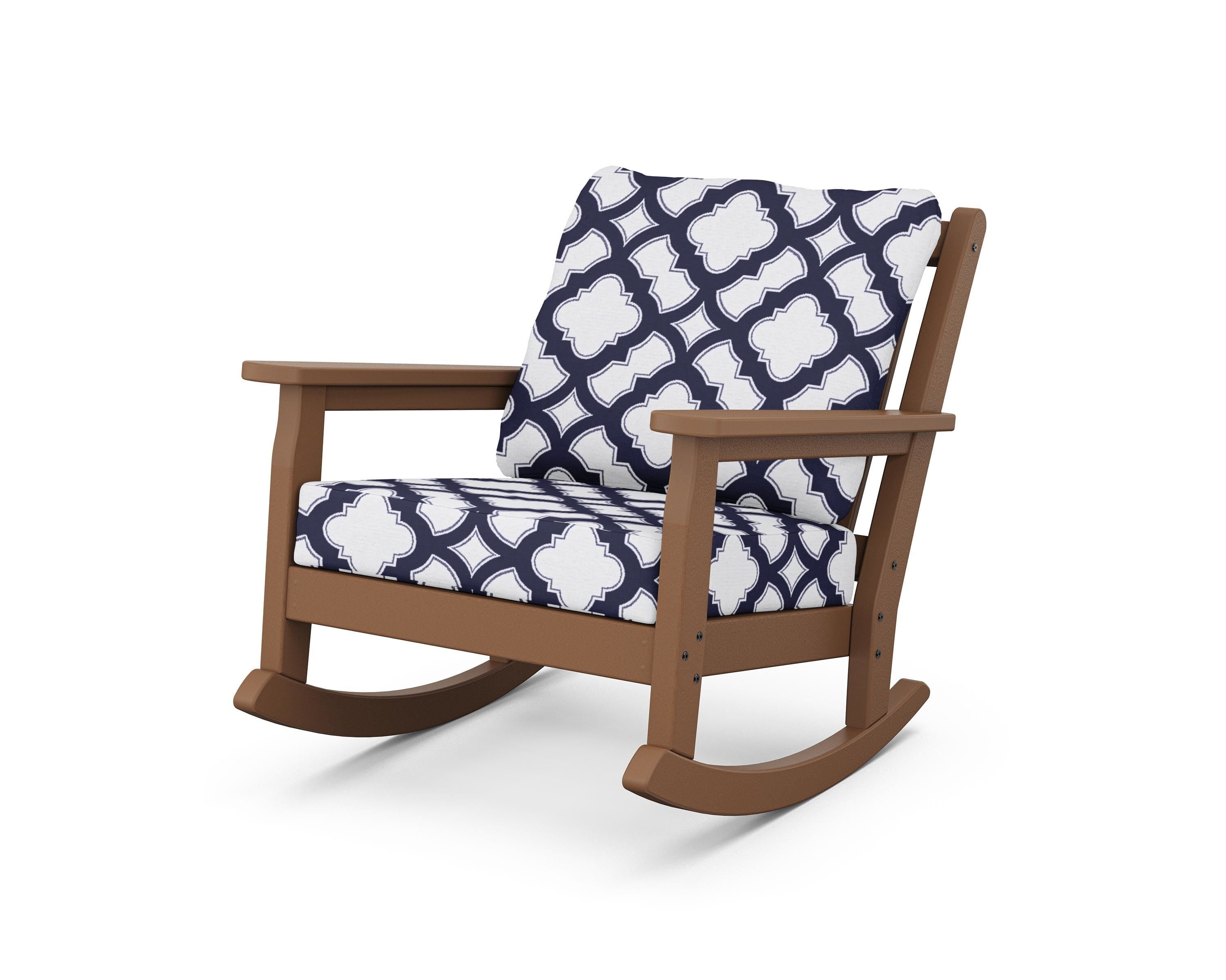 POLYWOOD® Chippendale Deep Seating Rocking Chair in Teak / Trellis Navy