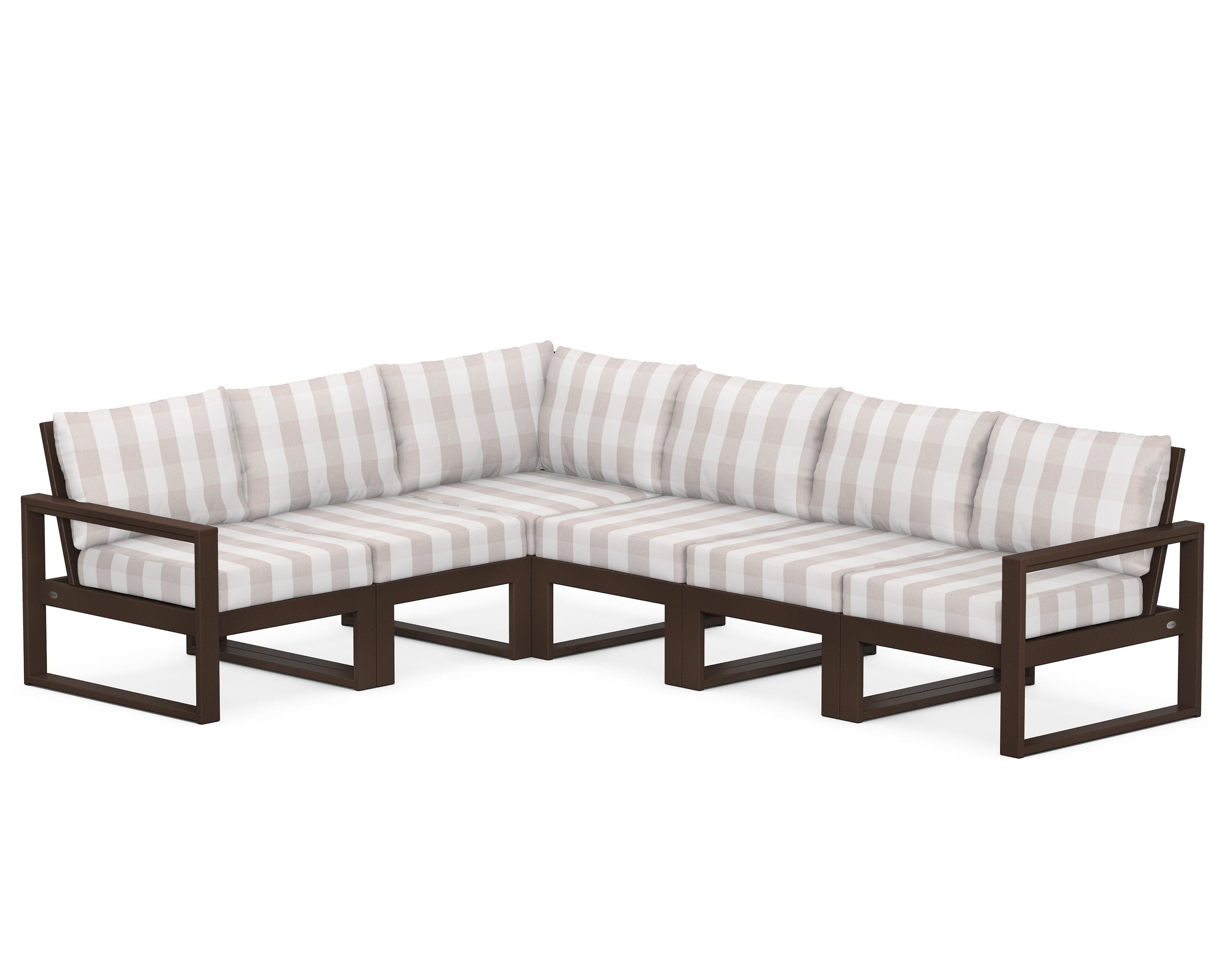 POLYWOOD® EDGE 6-Piece Modular Deep Seating Set in Mahogany / Buffalo Plaid Dune Burlap