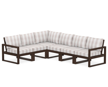 POLYWOOD® EDGE 6-Piece Modular Deep Seating Set in Mahogany / Buffalo Plaid Dune Burlap