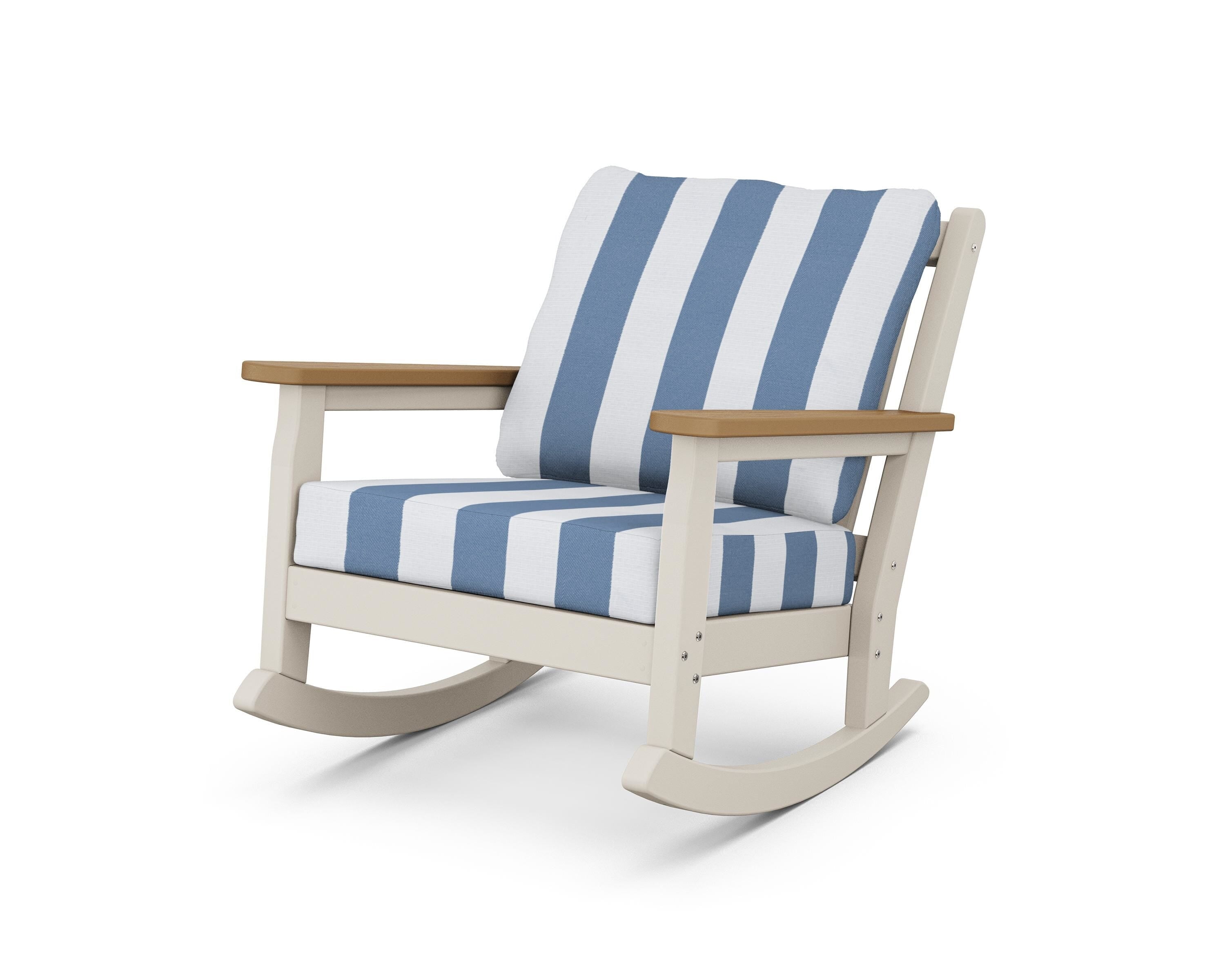 POLYWOOD® Chippendale Deep Seating Rocking Chair in Sand / Natural / Cabana Stripe Sky Blue