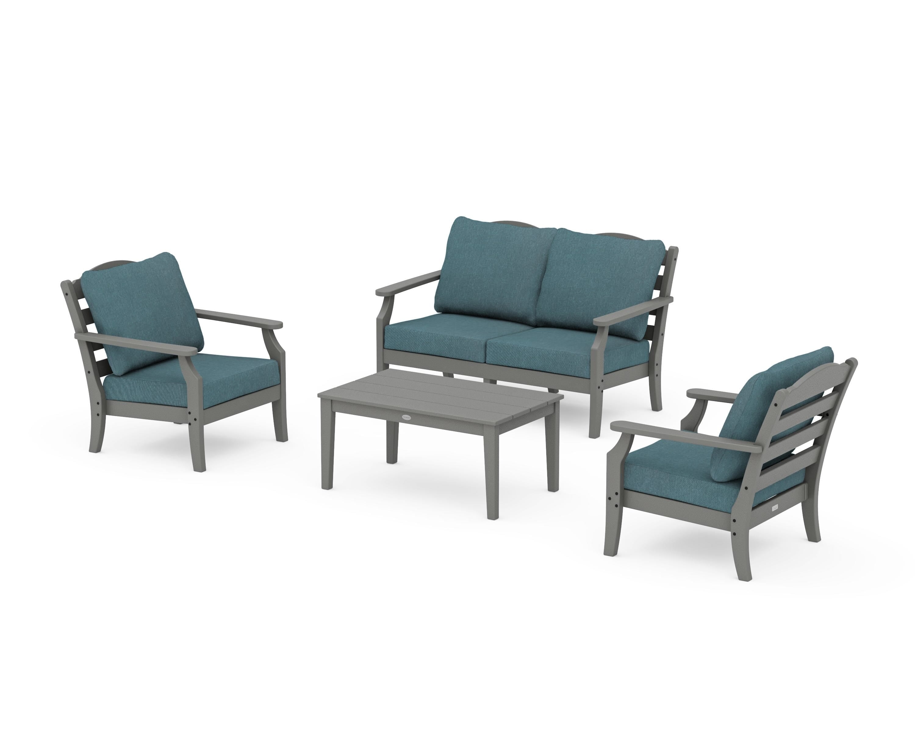 Draper James™ by  POLYWOOD® Savannah 4-Piece Deep Seating Set with Loveseat in Slate Grey / Ocean Teal