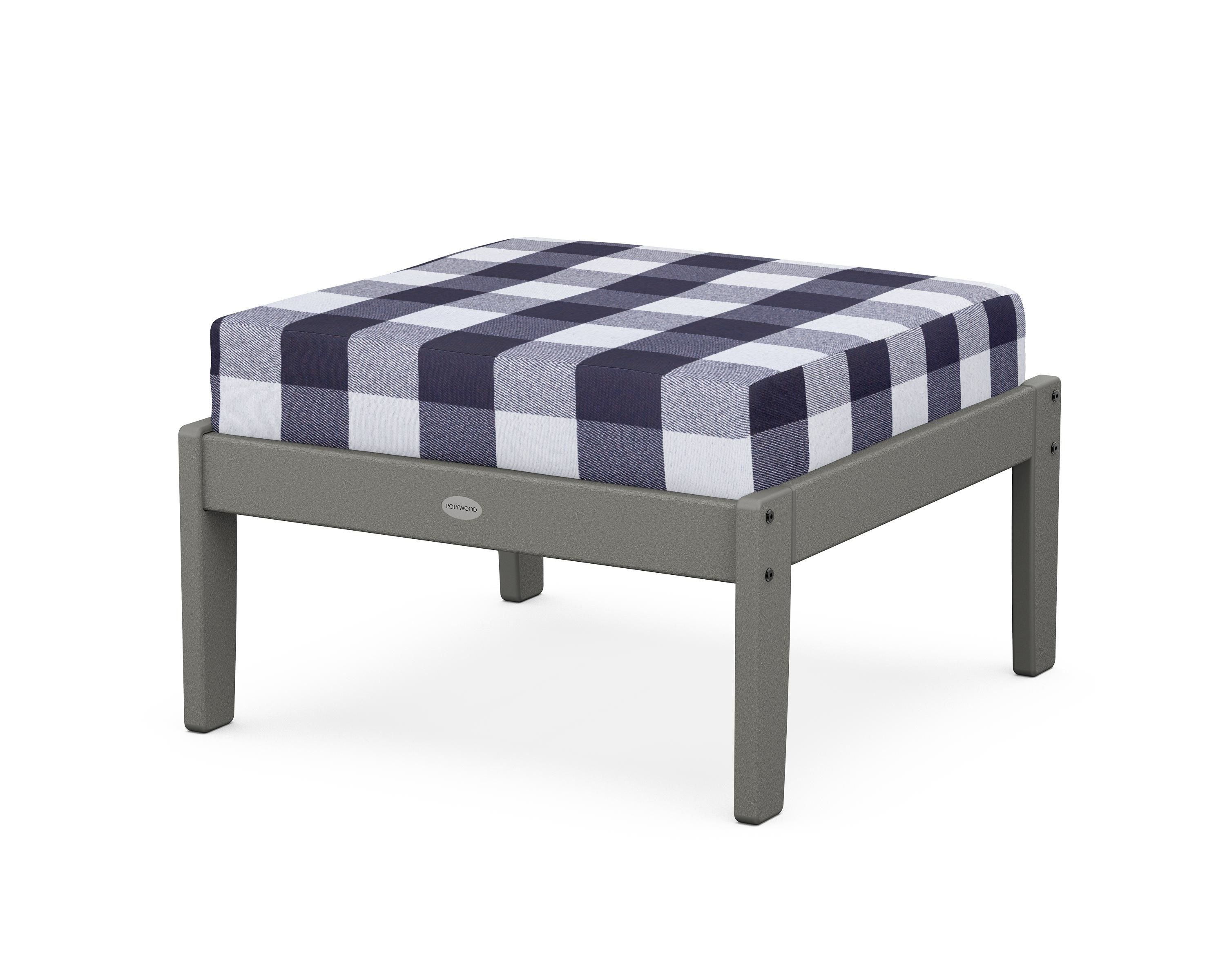 POLYWOOD® Braxton Deep Seating Ottoman in Slate Grey / Buffalo Plaid Navy