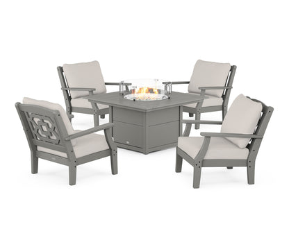 Martha Stewart by POLYWOOD® Chinoiserie 5-Piece Deep Seating Set with Fire Pit Table in Slate Grey / Cast Ash