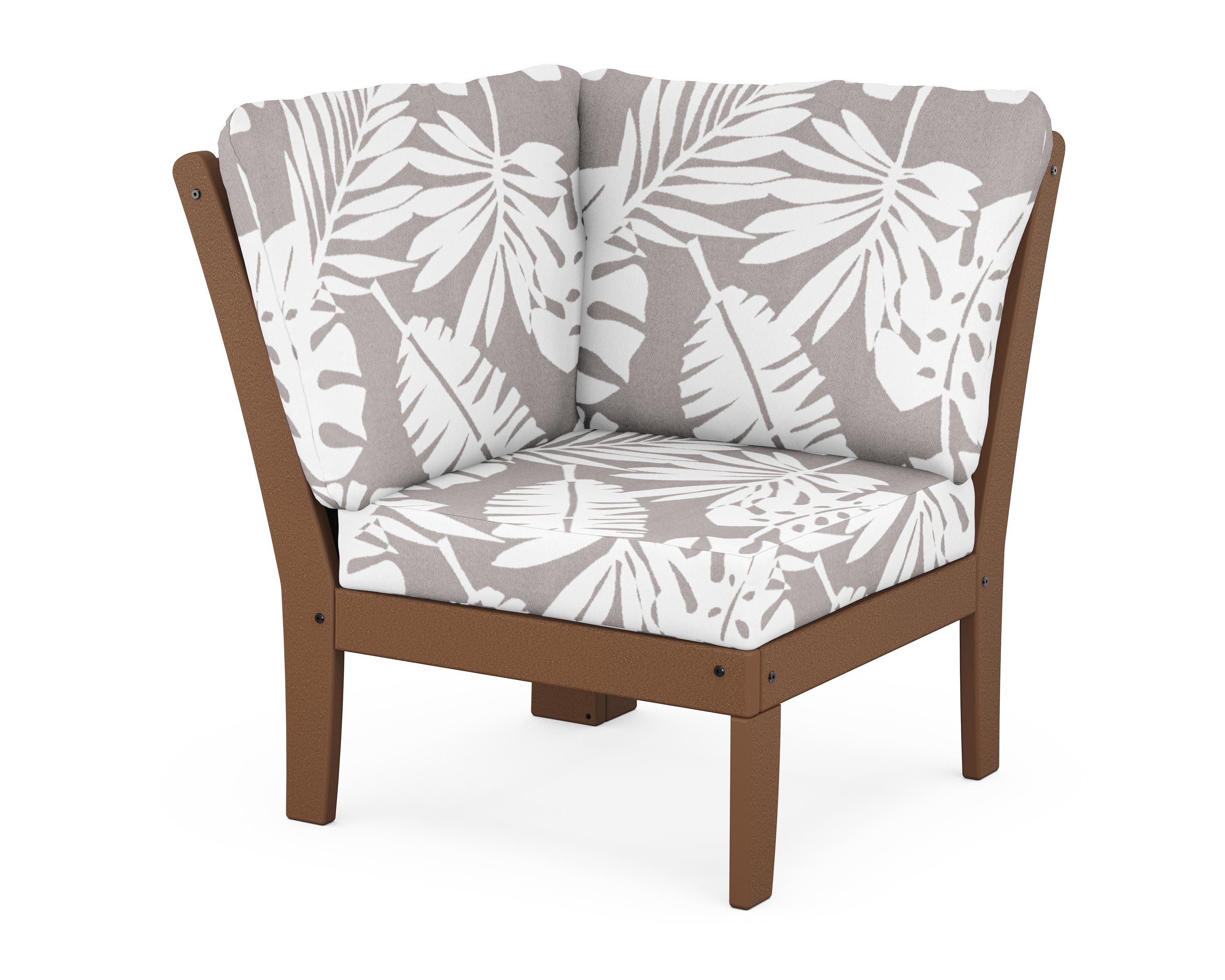POLYWOOD® Braxton Modular Corner Chair in Teak / Leaf Grey Mist