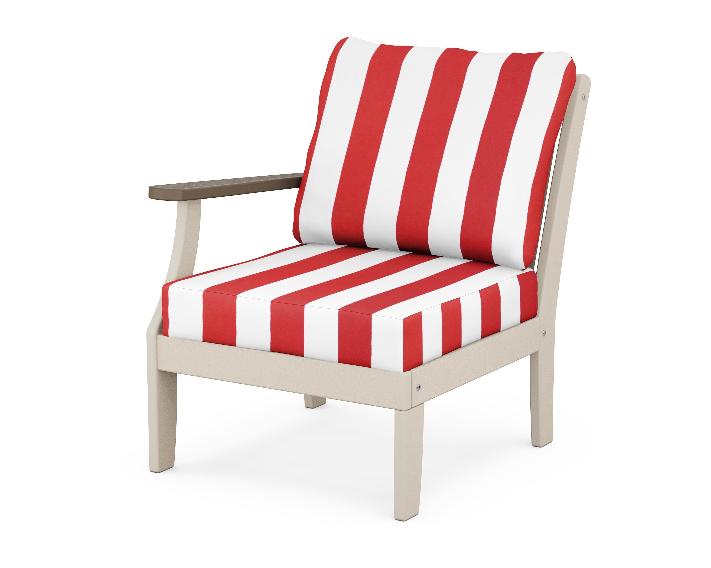 POLYWOOD® Braxton Modular Left Arm Chair in Sand / Kona / Cabana Stripe Crimson