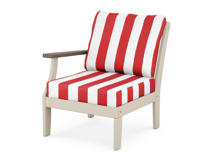 POLYWOOD® Braxton Modular Left Arm Chair in Sand / Kona / Cabana Stripe Crimson