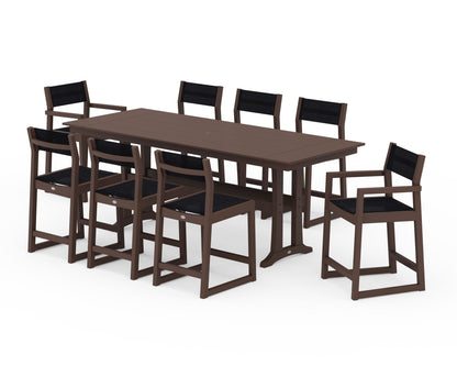 POLYWOOD® EDGE Sling 9-Piece Farmhouse Counter Set with Trestle Legs in Mahogany / Black Sling