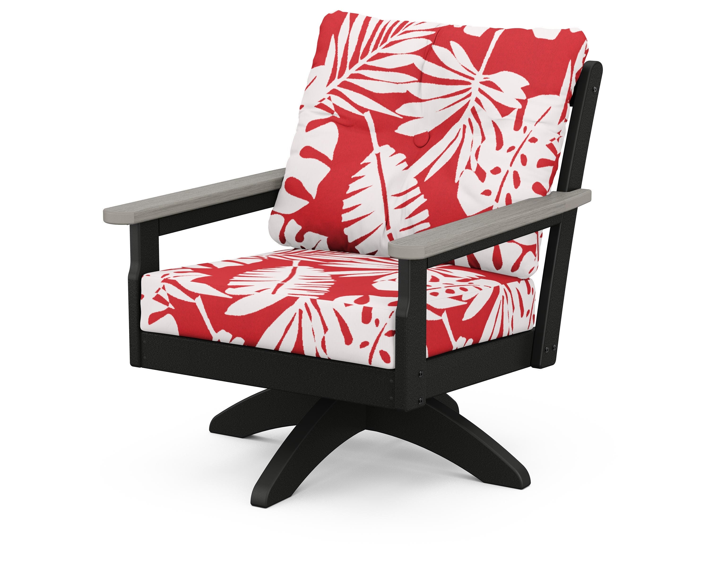 POLYWOOD® Vineyard Deep Seating Swivel Chair in Black / Driftwood / Leaf Crimson