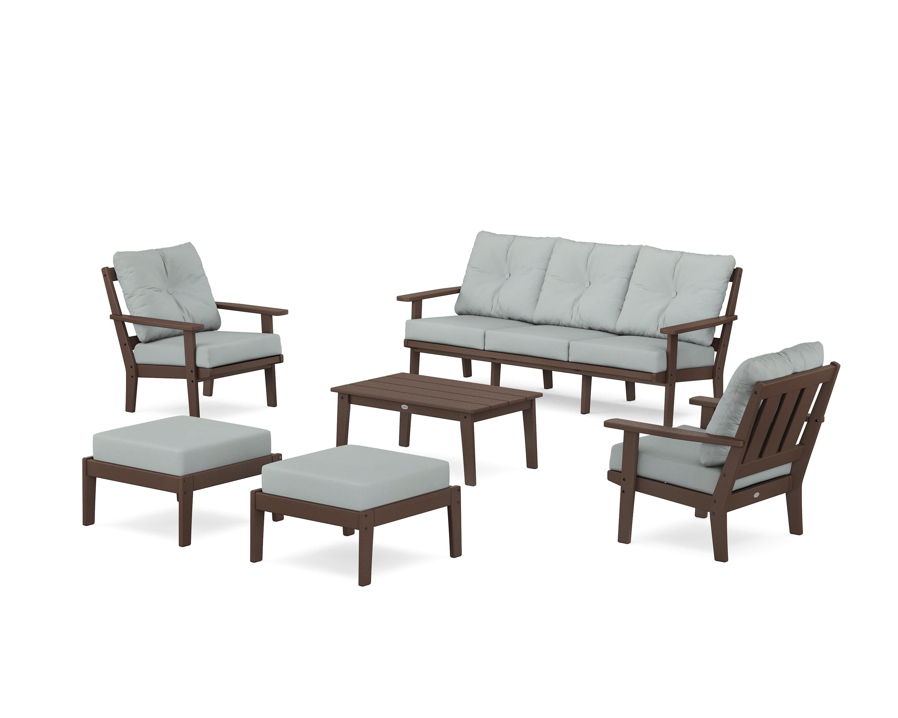 POLYWOOD® Oxford 6-Piece Lounge Sofa Set in Mahogany / Spa