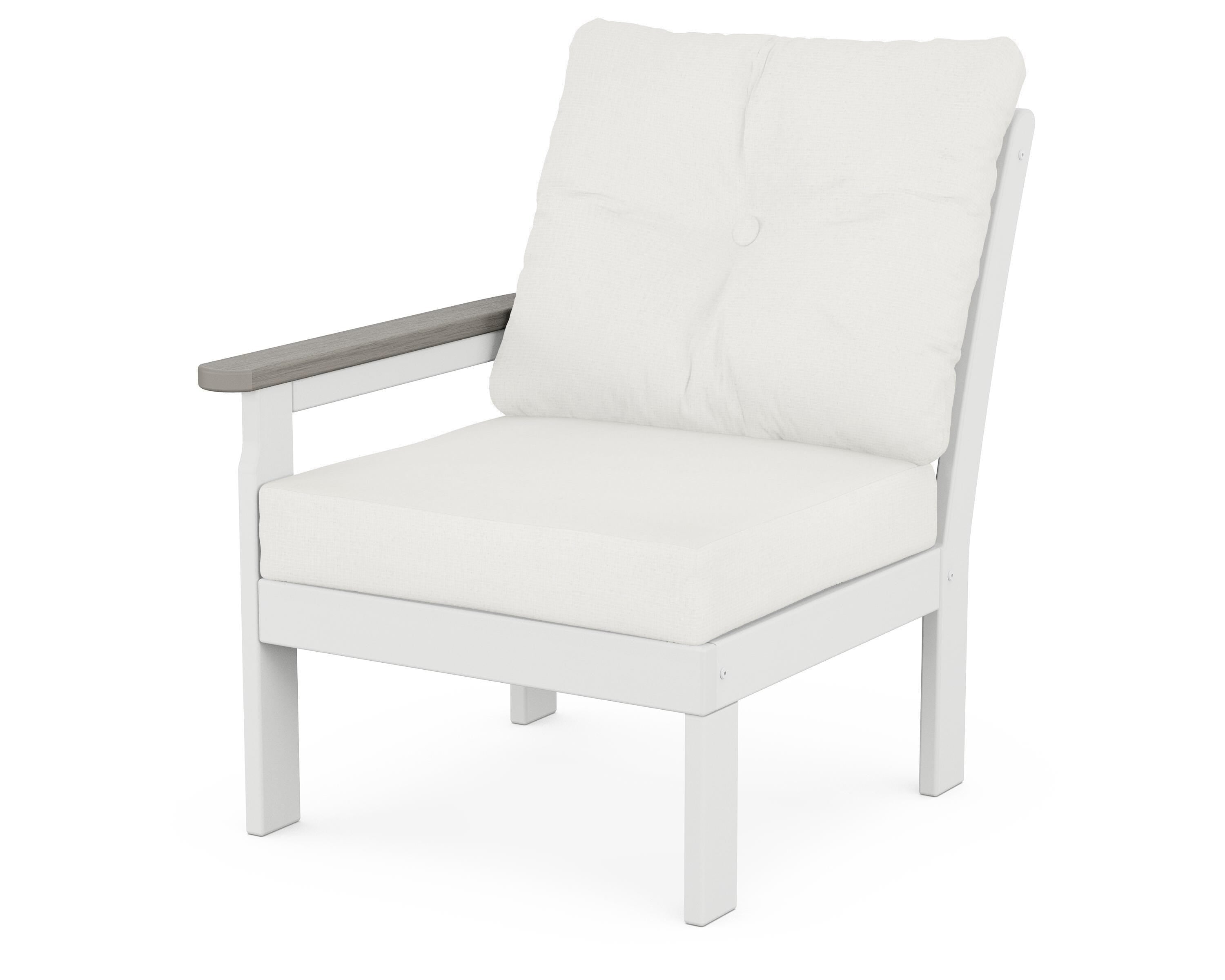 POLYWOOD® Vineyard Modular Left Arm Chair in White / Driftwood / Natural Linen