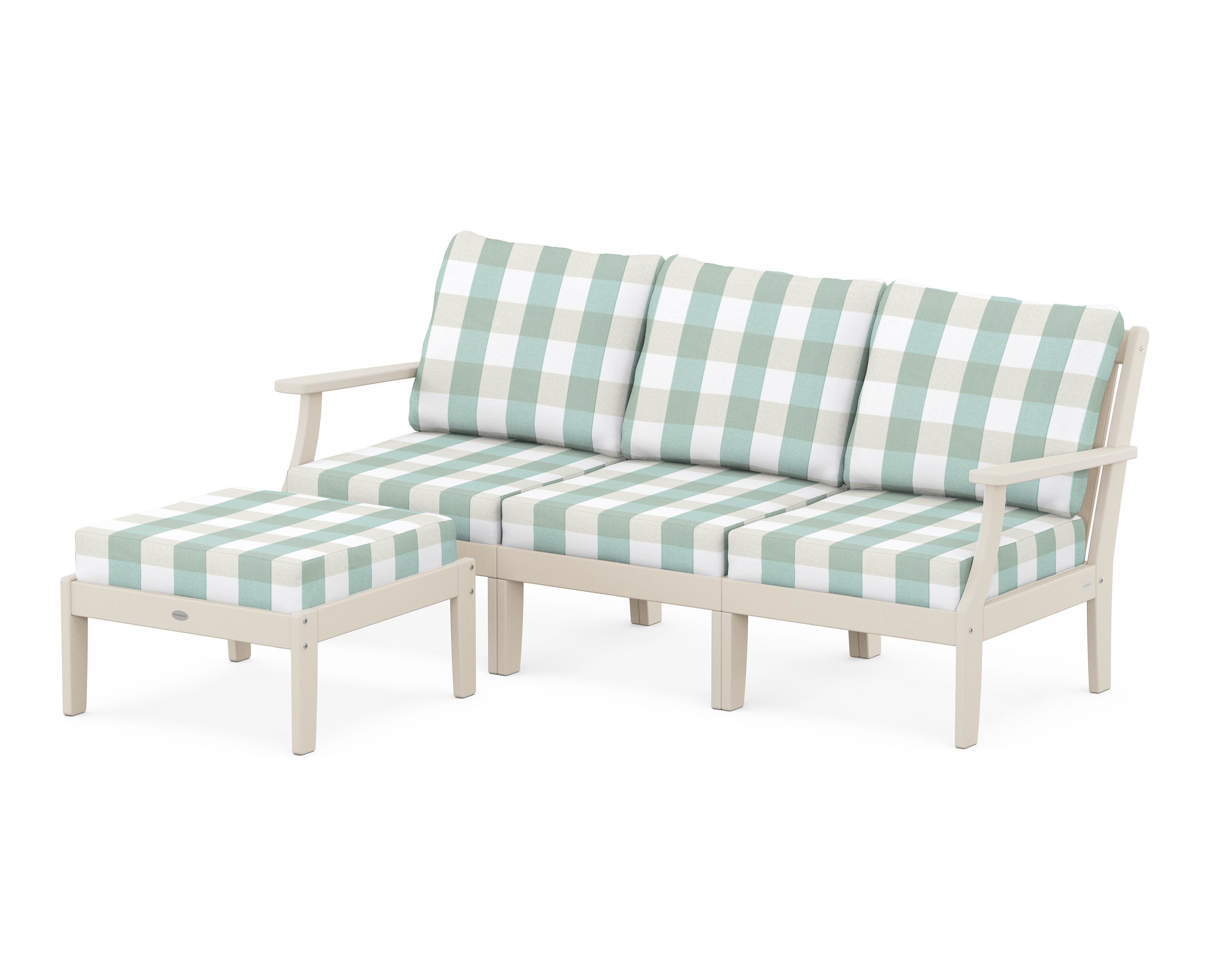 POLYWOOD® Braxton Modular 4-Piece Deep Seating Set with Ottoman in Sand / Buffalo Plaid Glacier Spa