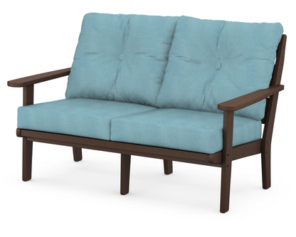 POLYWOOD® Lakeside Deep Seating Loveseat in Mahogany / Lattice Sky Blue
