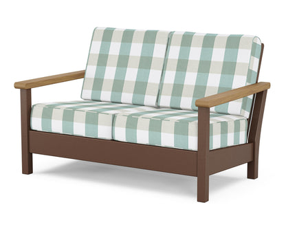 POLYWOOD® Harbour Deep Seating Loveseat in Mahogany / Natural / Buffalo Plaid Glacier Spa