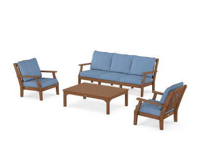 Martha Stewart by POLYWOOD® Chinoiserie 4-Piece Deep Seating Set with Sofa in Teak / Sky Blue