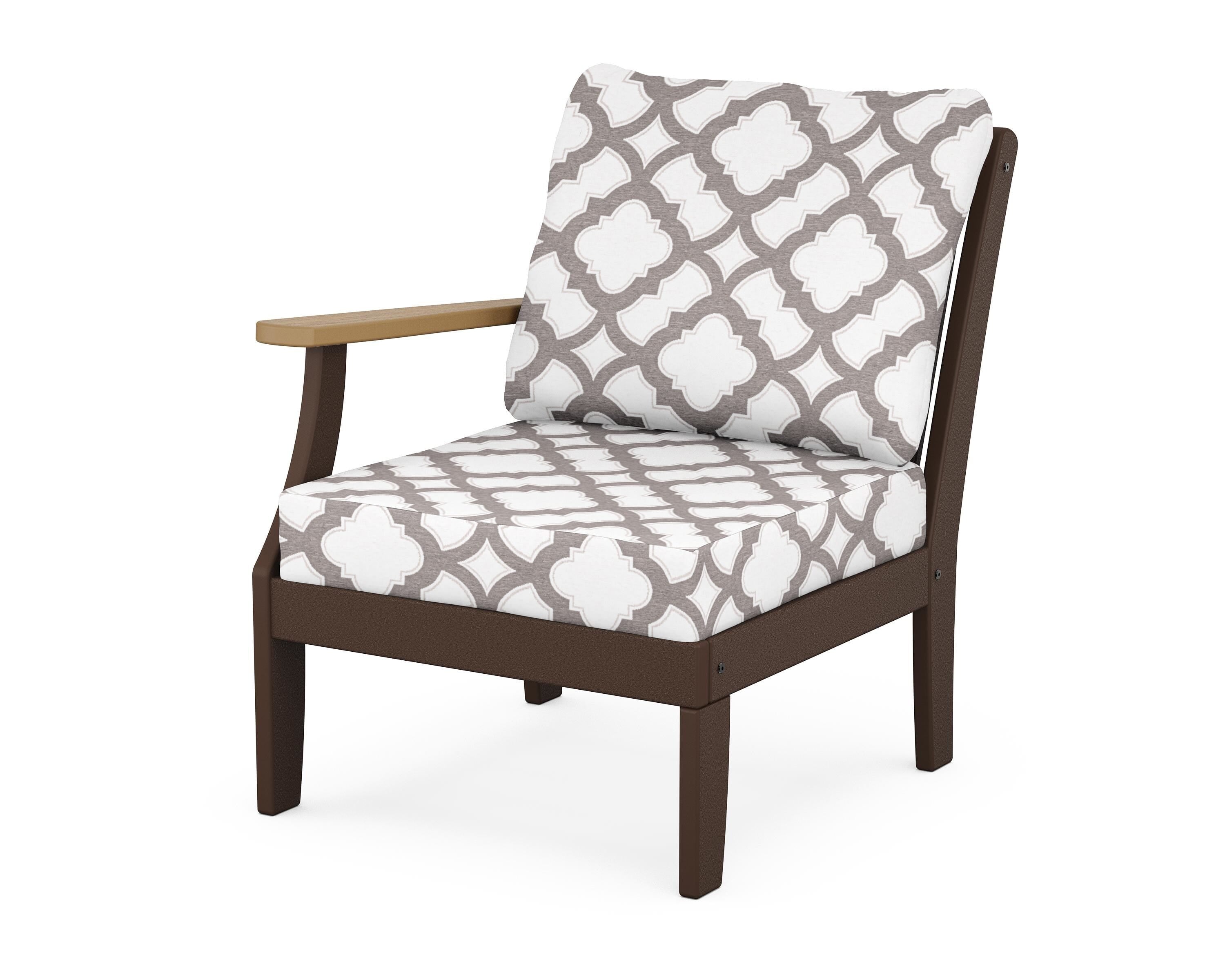 POLYWOOD® Braxton Modular Left Arm Chair in Mahogany / Natural / Trellis Grey Mist