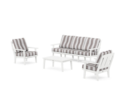 POLYWOOD® Mission 4-Piece Deep Seating Set with Sofa in White / Cabana Stripe Grey Mist