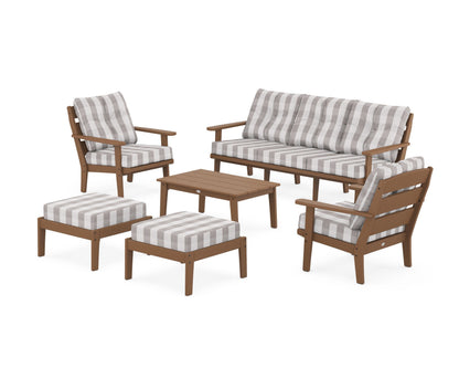 POLYWOOD® Lakeside 6-Piece Lounge Sofa Set in Teak / Buffalo Plaid Grey Mist