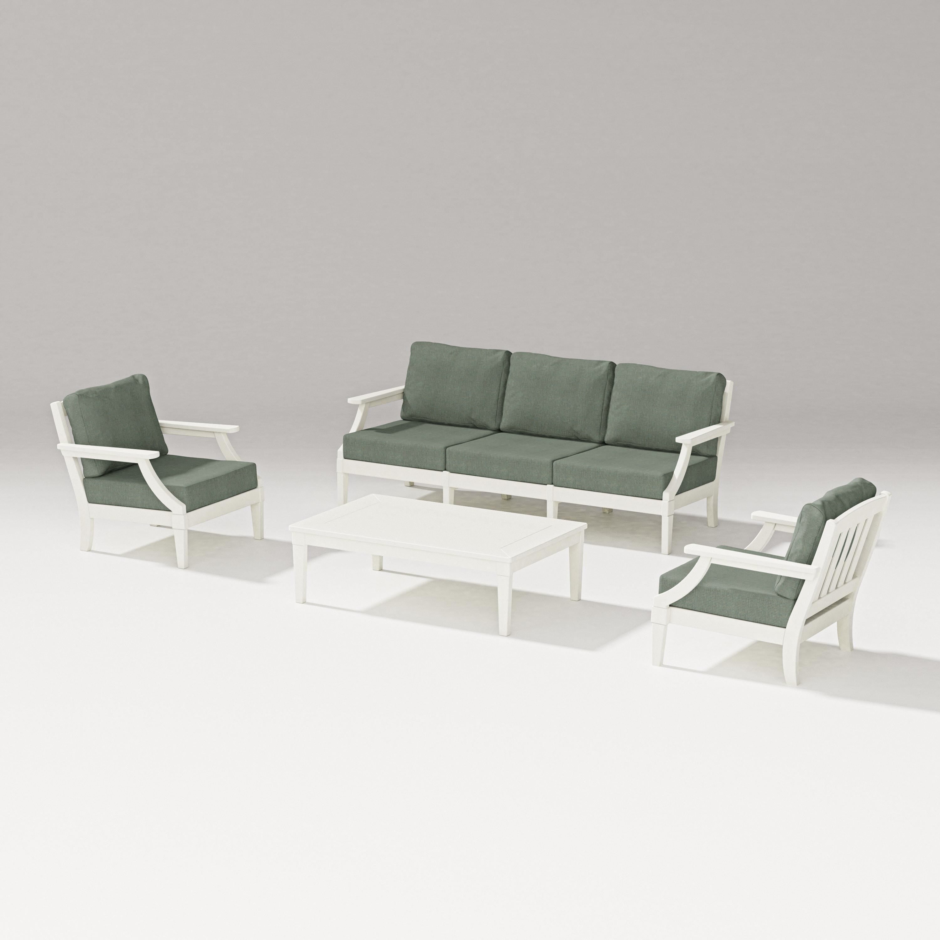 PW Designer Series Estate 4-Piece Lounge Sofa Set in Vintage White / Cast Sage
