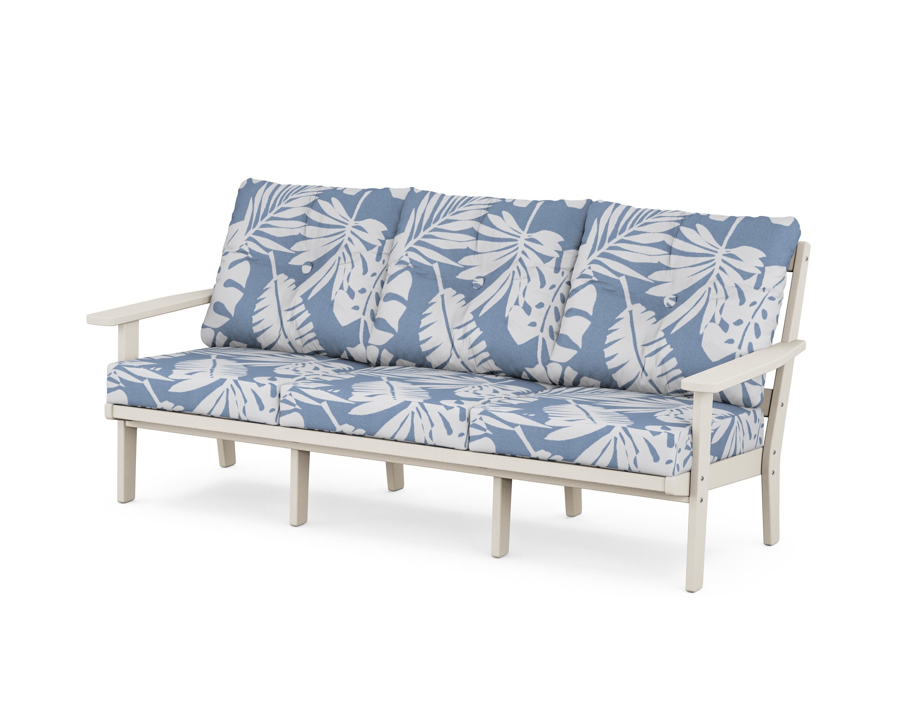 POLYWOOD® Oxford Deep Seating Sofa in Sand / Leaf Sky Blue