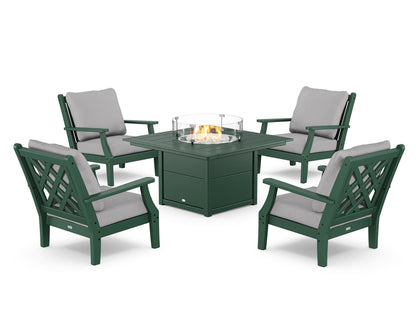 Country Living Wovendale 5-Piece Deep Seating Set with Fire Pit Table in Green / Granite