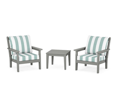 POLYWOOD® Chippendale 3-Piece Deep Seating Set in Slate Grey / Cabana Stripe Glacier Spa