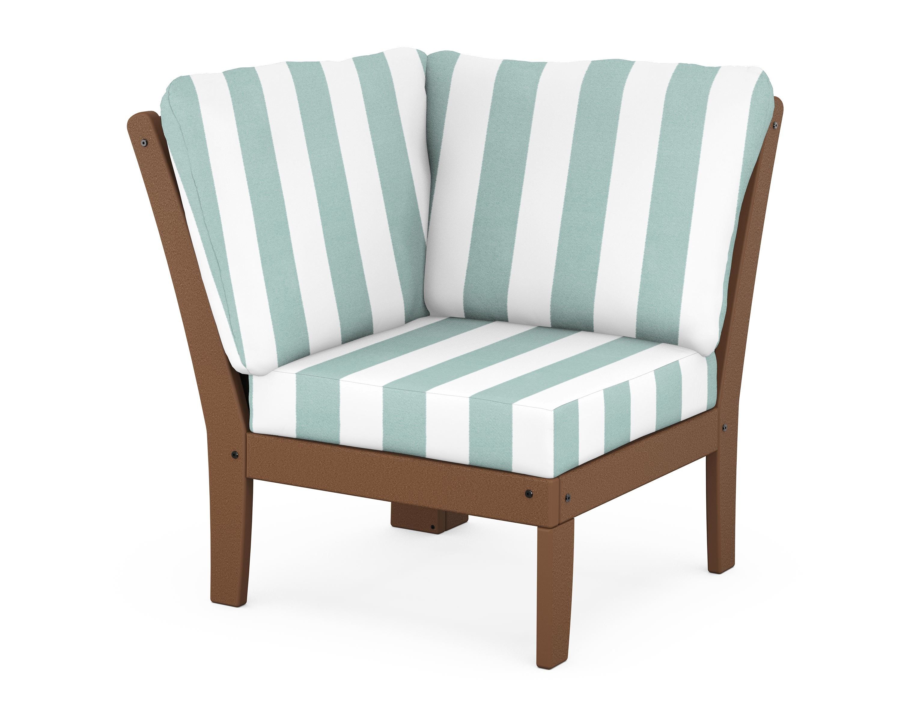 POLYWOOD® Braxton Modular Corner Chair in Teak / Cabana Stripe Glacier Spa