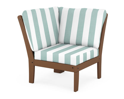 POLYWOOD® Braxton Modular Corner Chair in Teak / Cabana Stripe Glacier Spa