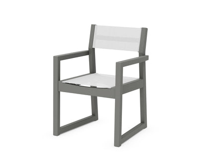 POLYWOOD® EDGE Sling Dining Arm Chair in Slate Grey / White Sling