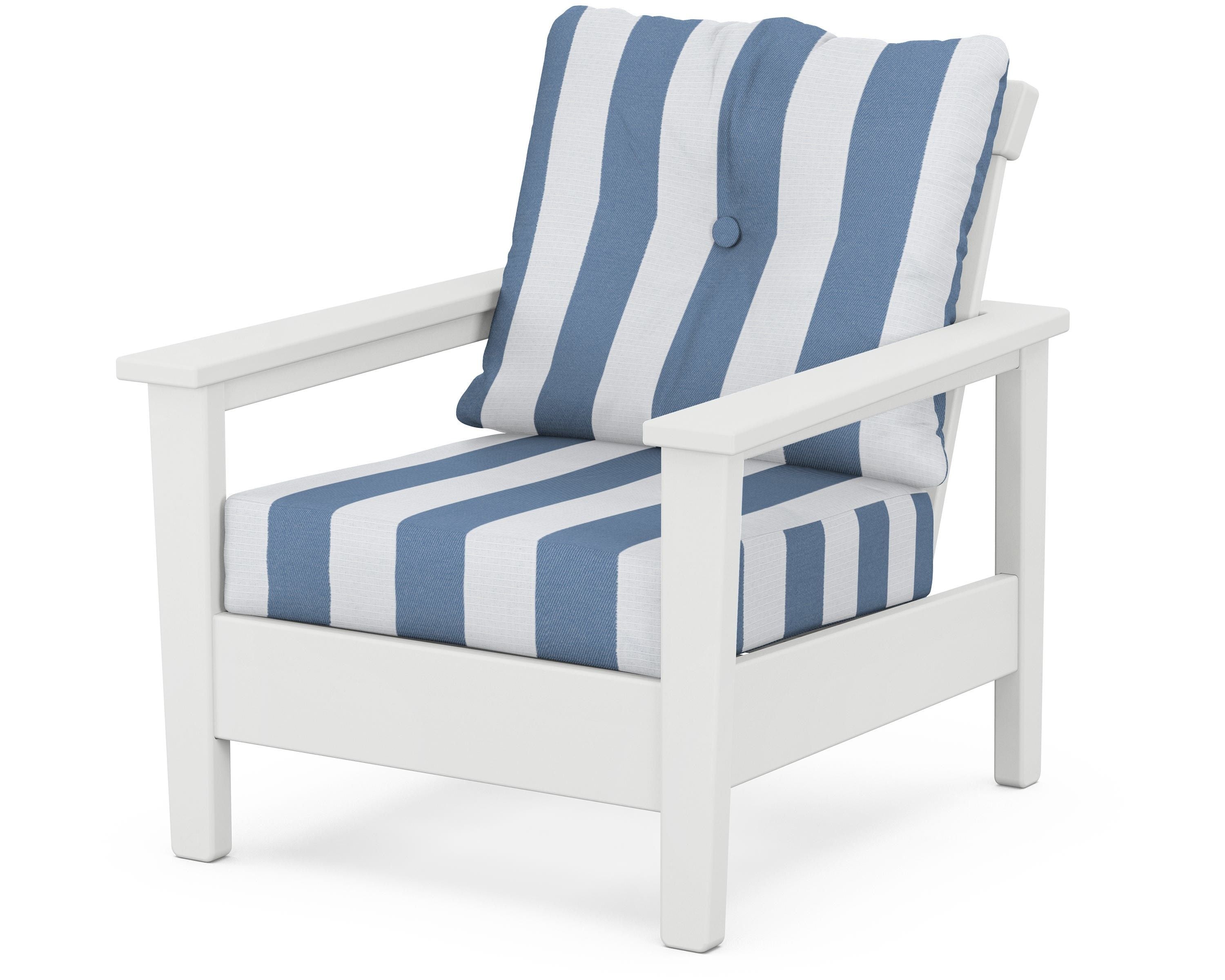 POLYWOOD® Prescott Deep Seating Chair in White / Cabana Stripe Sky Blue