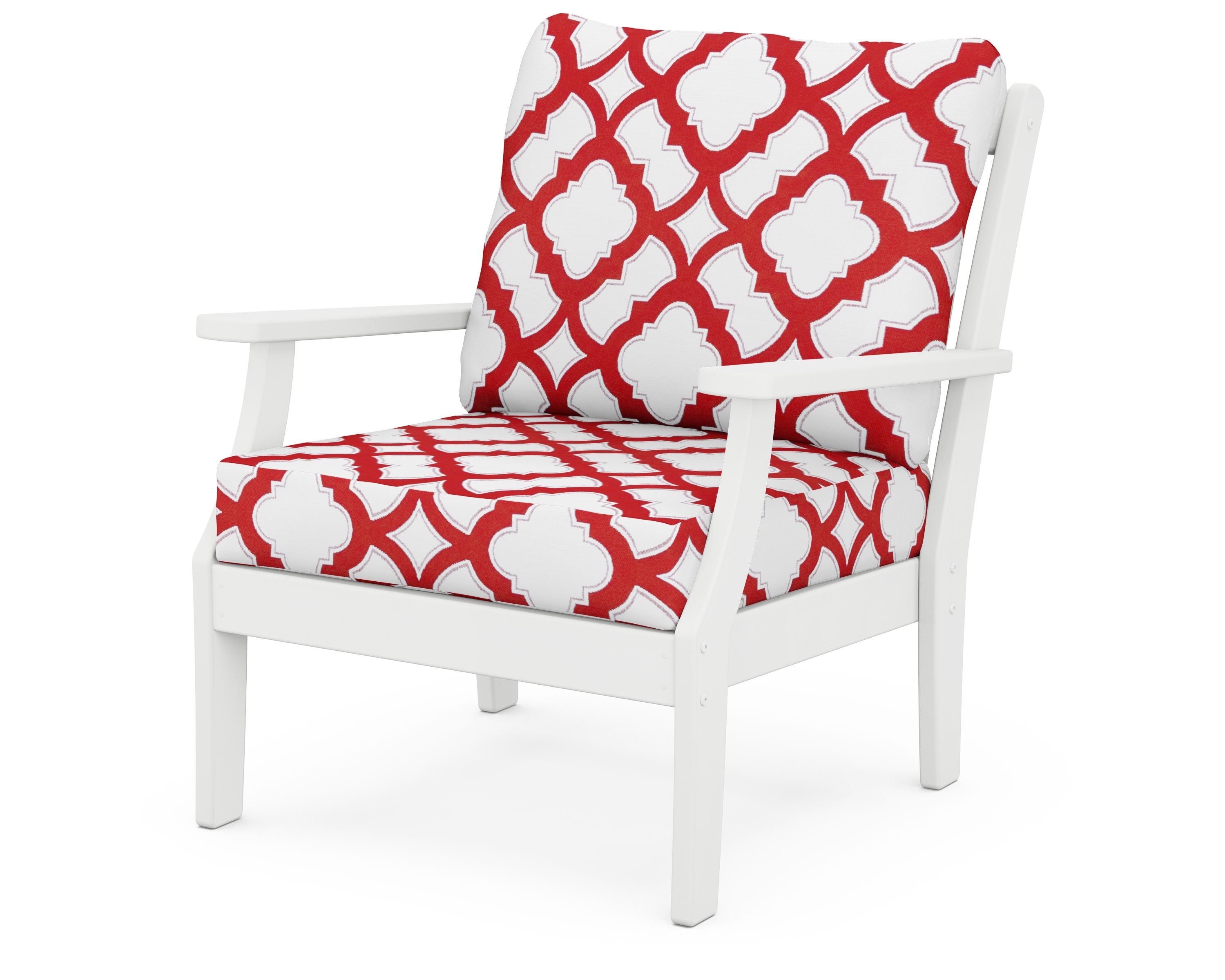 POLYWOOD® Braxton Deep Seating Chair in White / Trellis Crimson
