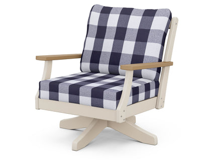 POLYWOOD® Braxton Deep Seating Swivel Chair in Sand / Natural / Buffalo Plaid Navy