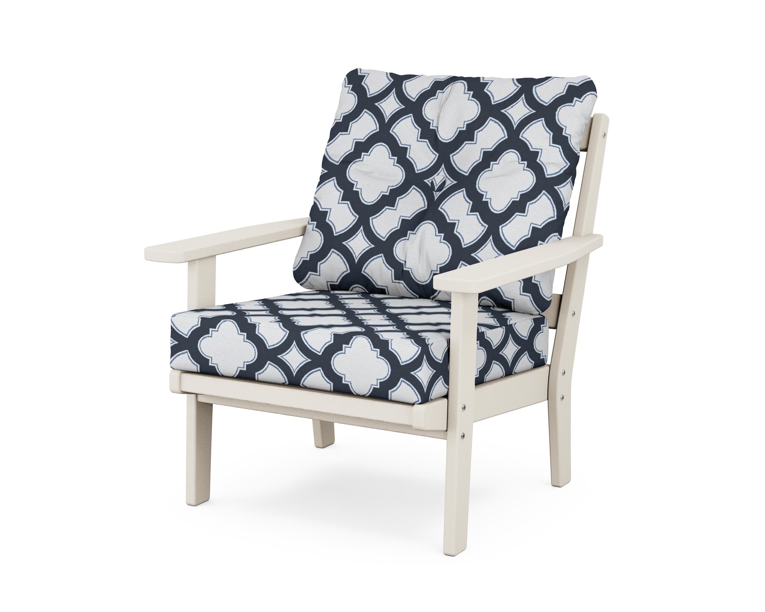 POLYWOOD® Prairie Deep Seating Chair in Sand / Trellis Marine Indigo