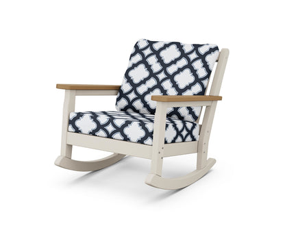 POLYWOOD® Chippendale Deep Seating Rocking Chair in Sand / Natural / Trellis Marine Indigo