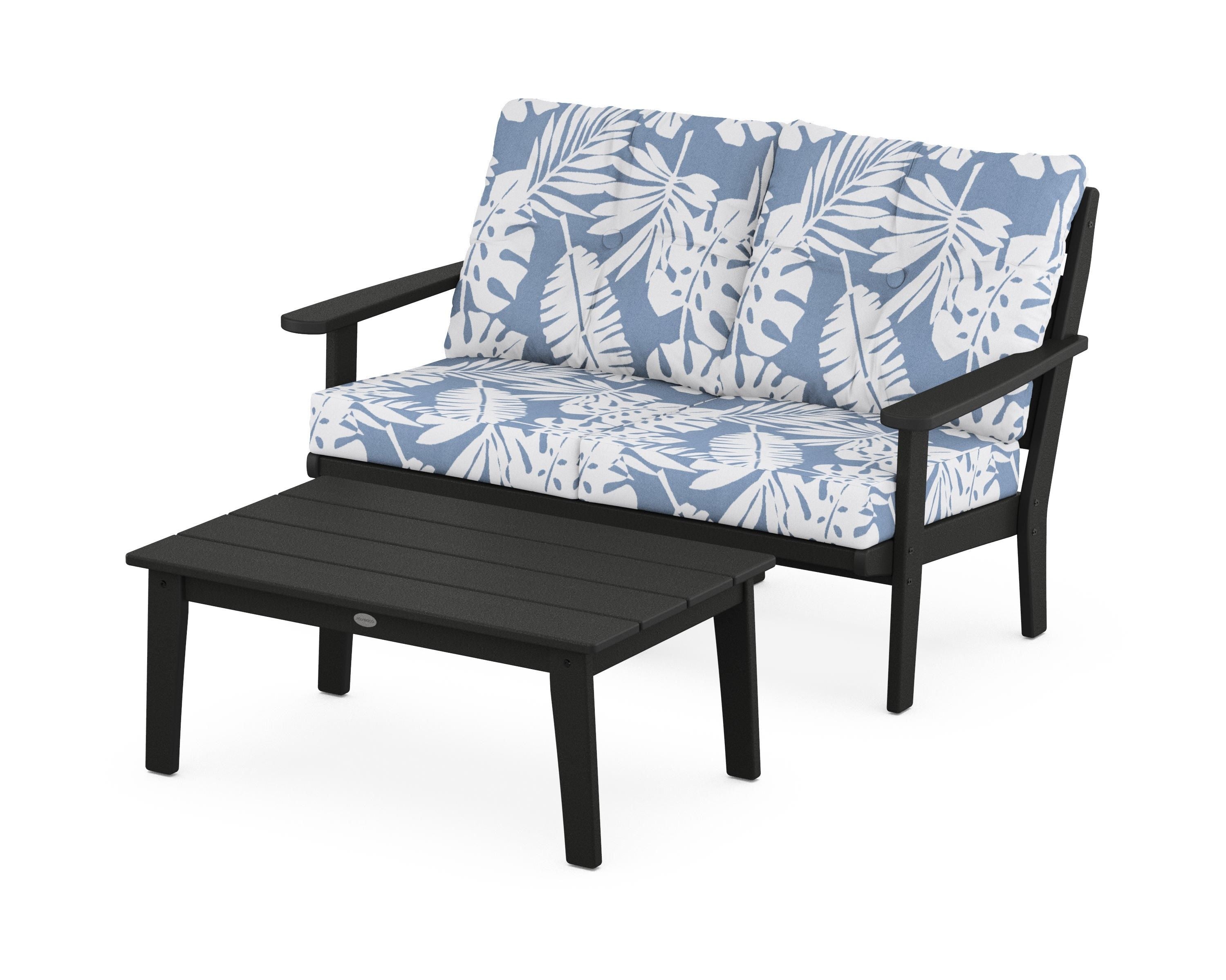 POLYWOOD® Lakeside 2-Piece Lounge Loveseat Set in Black / Leaf Sky Blue