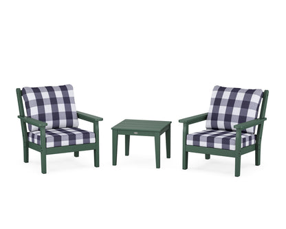 POLYWOOD® Chippendale 3-Piece Deep Seating Set in Green / Buffalo Plaid Navy