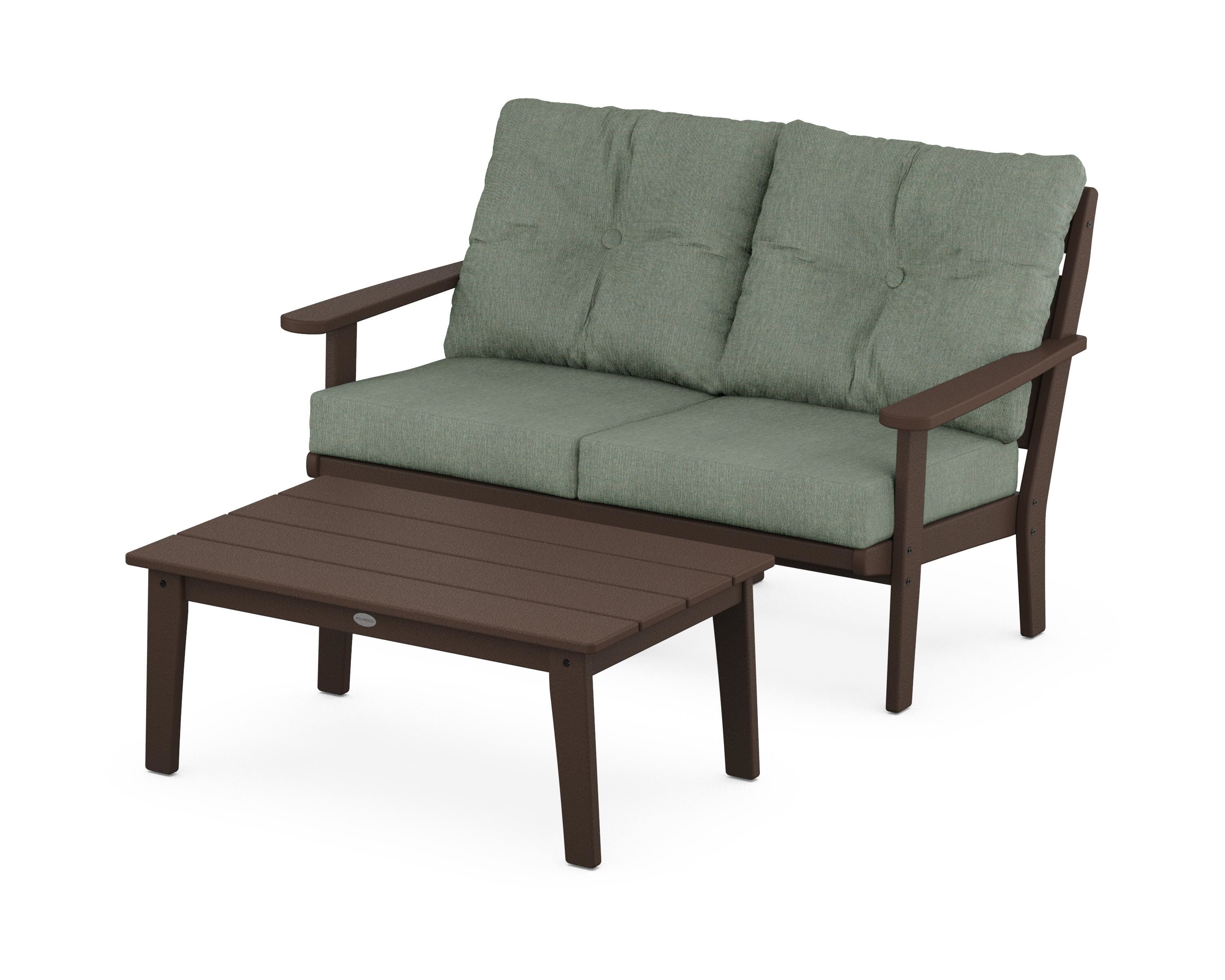 POLYWOOD® Lakeside 2-Piece Lounge Loveseat Set in Mahogany / Cast Sage
