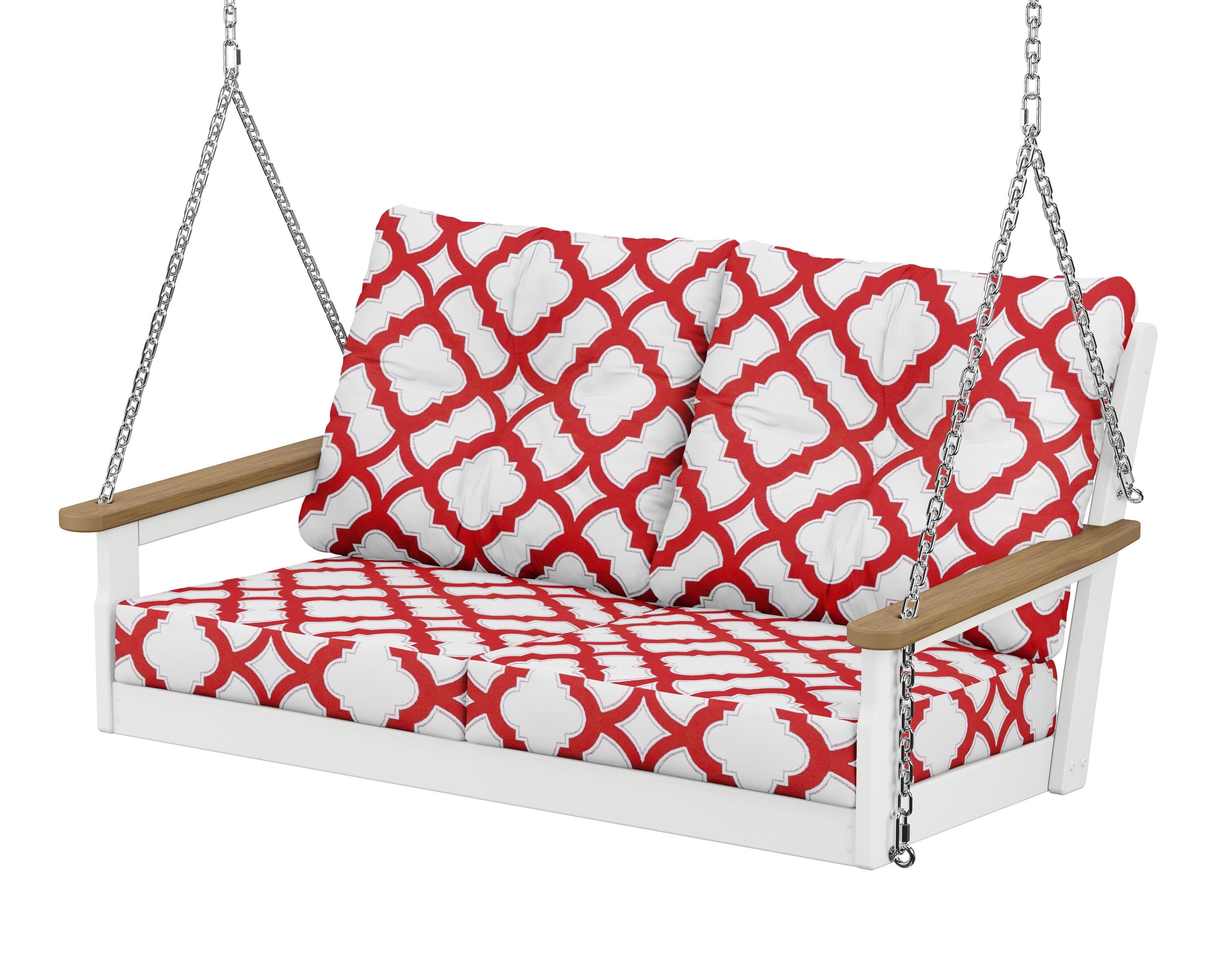 POLYWOOD® Vineyard Deep Seating Swing in White / Natural / Trellis Crimson