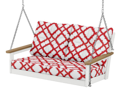 POLYWOOD® Vineyard Deep Seating Swing in White / Natural / Trellis Crimson