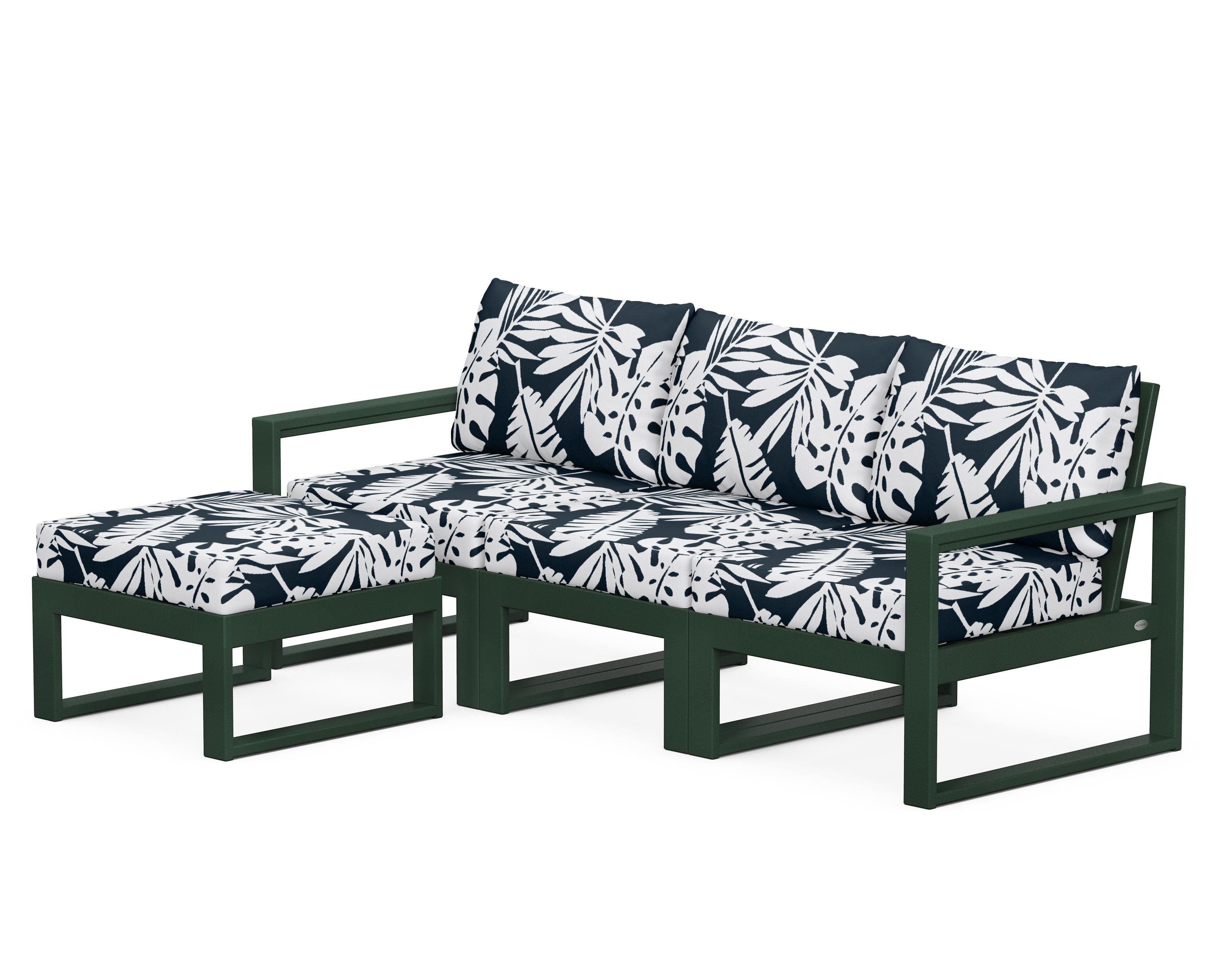 POLYWOOD® EDGE 4-Piece Modular Deep Seating Set with Ottoman in Green / Leaf Marine Indigo