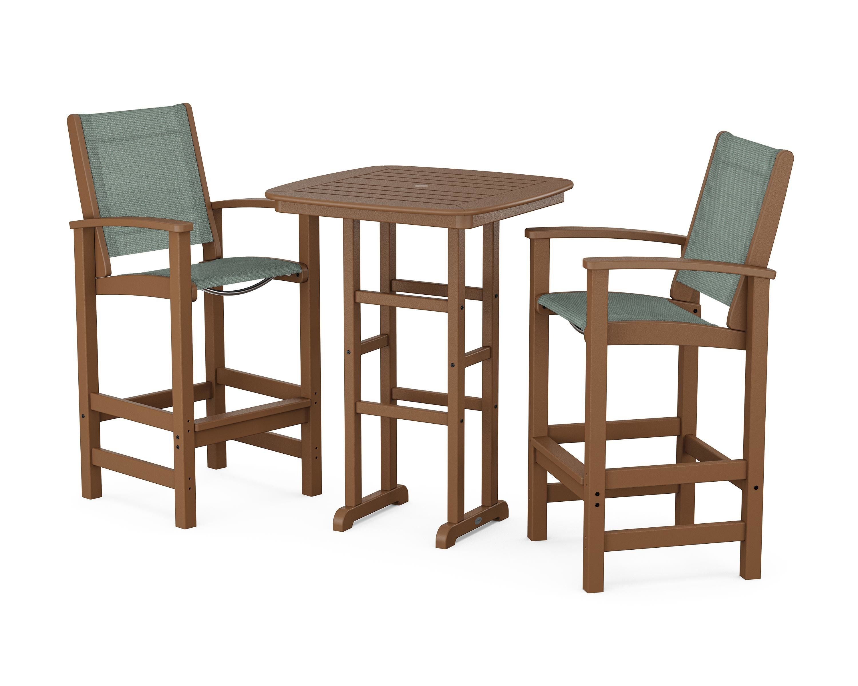 POLYWOOD® Coastal 3-Piece Bar Set in Teak / Dupioni Sea Mist Sling