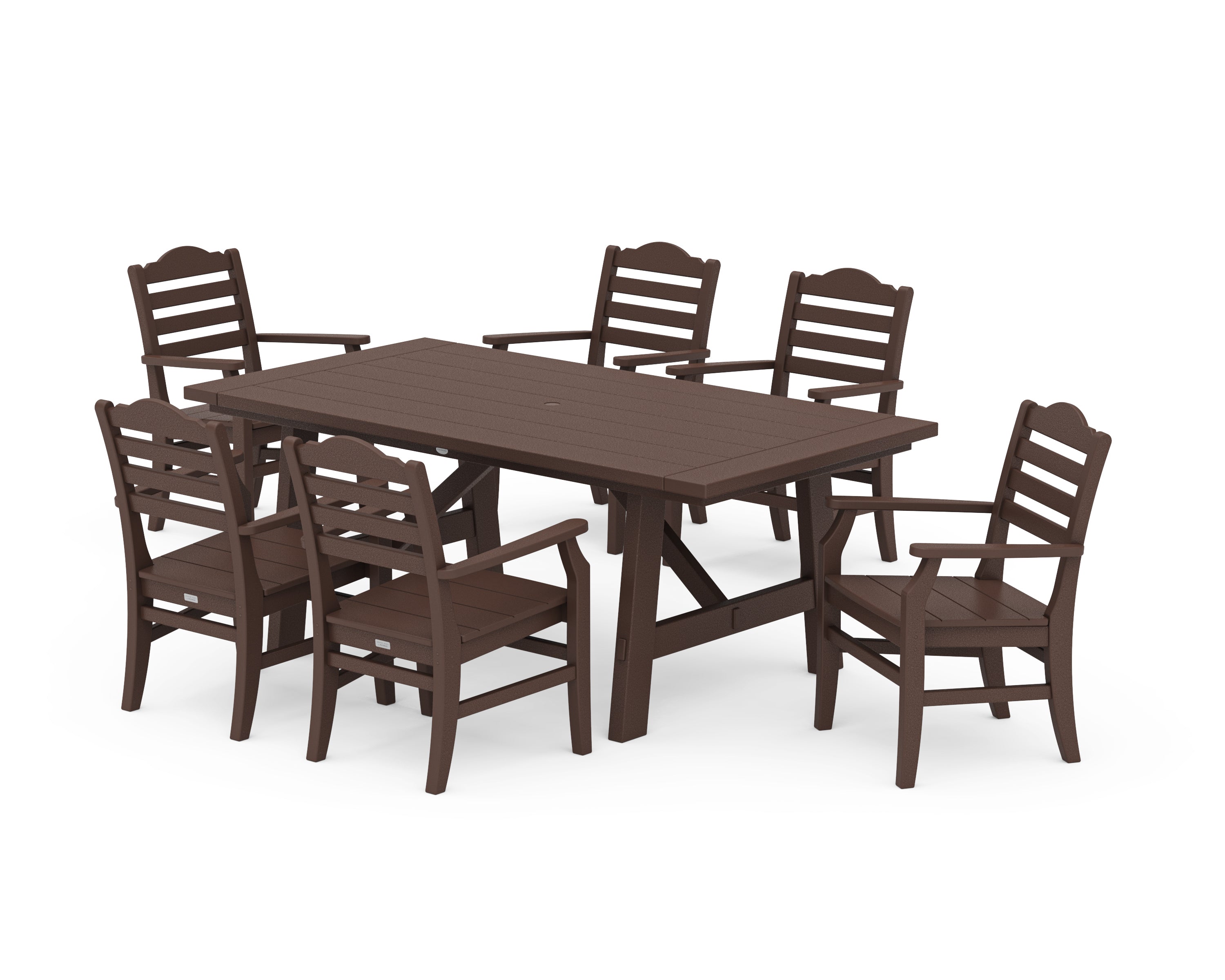 POLYWOOD® Savannah Arm Chair 7-Piece Rustic Farmhouse Dining Set in Mahogany