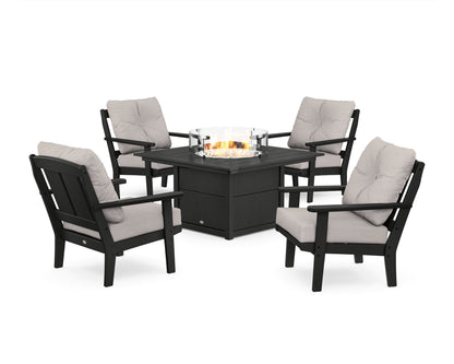 POLYWOOD® Mission 5-Piece Deep Seating Set with Fire Pit Table in Black / Dune Burlap