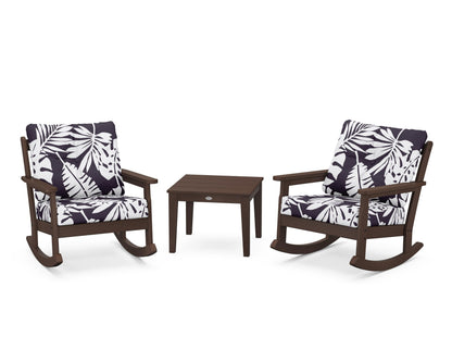 POLYWOOD® Vineyard 3-Piece Deep Seating Rocker Set in Mahogany / Leaf Navy