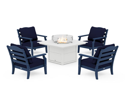 Draper James™ by  POLYWOOD® Savannah 5-Piece Deep Seating Set with Fire Pit Table in Navy / Navy