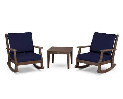 Country Living Wovendale 3-Piece Deep Seating Rocker Set in Mahogany / Navy