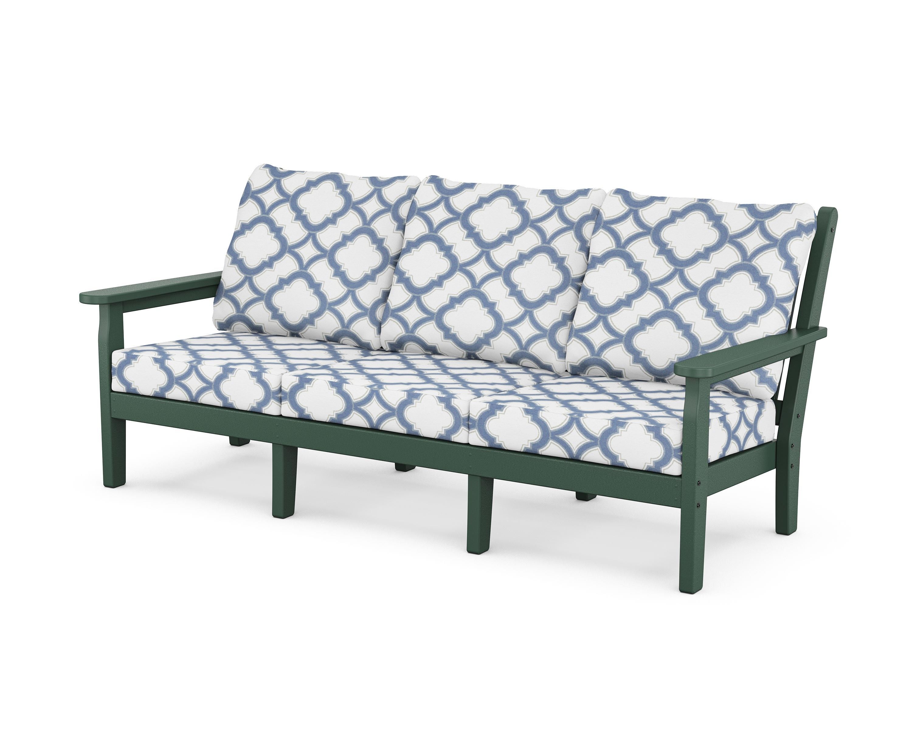 POLYWOOD® Chippendale Deep Seating Sofa in Green / Trellis Sky Blue