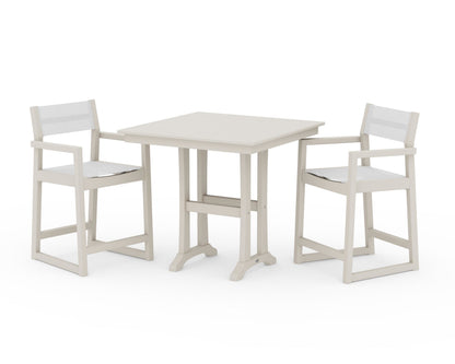 POLYWOOD® EDGE Sling Arm Chair 3-Piece Farmhouse Counter Set with Trestle Legs in Sand / White Sling