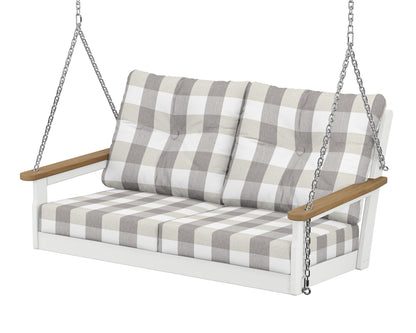 POLYWOOD® Vineyard Deep Seating Swing in White / Natural / Buffalo Plaid Grey Mist